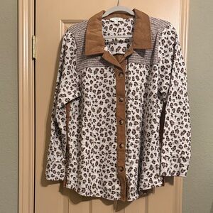 Umgee Brown and Cream Leopard Button Down Shirt
